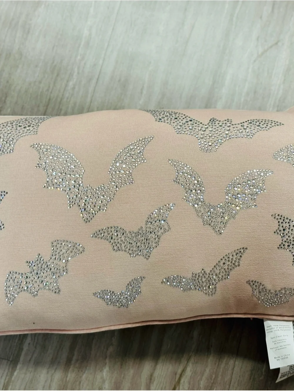 Embellished Bat Accent Pillow in Blush Pink